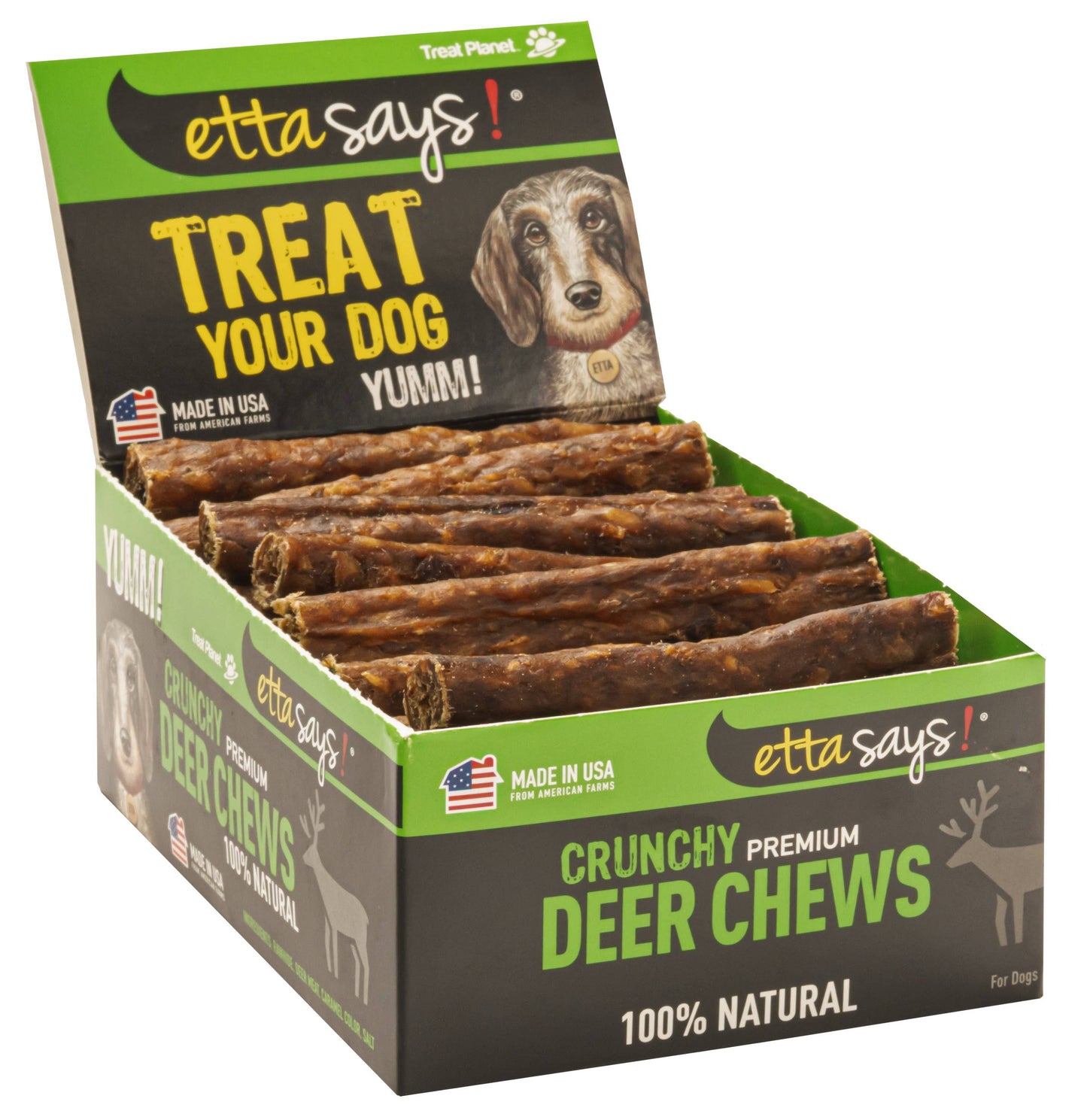 Etta Says! Crunchy Deer Dog Chews 4in Sticks POS Box 36ct